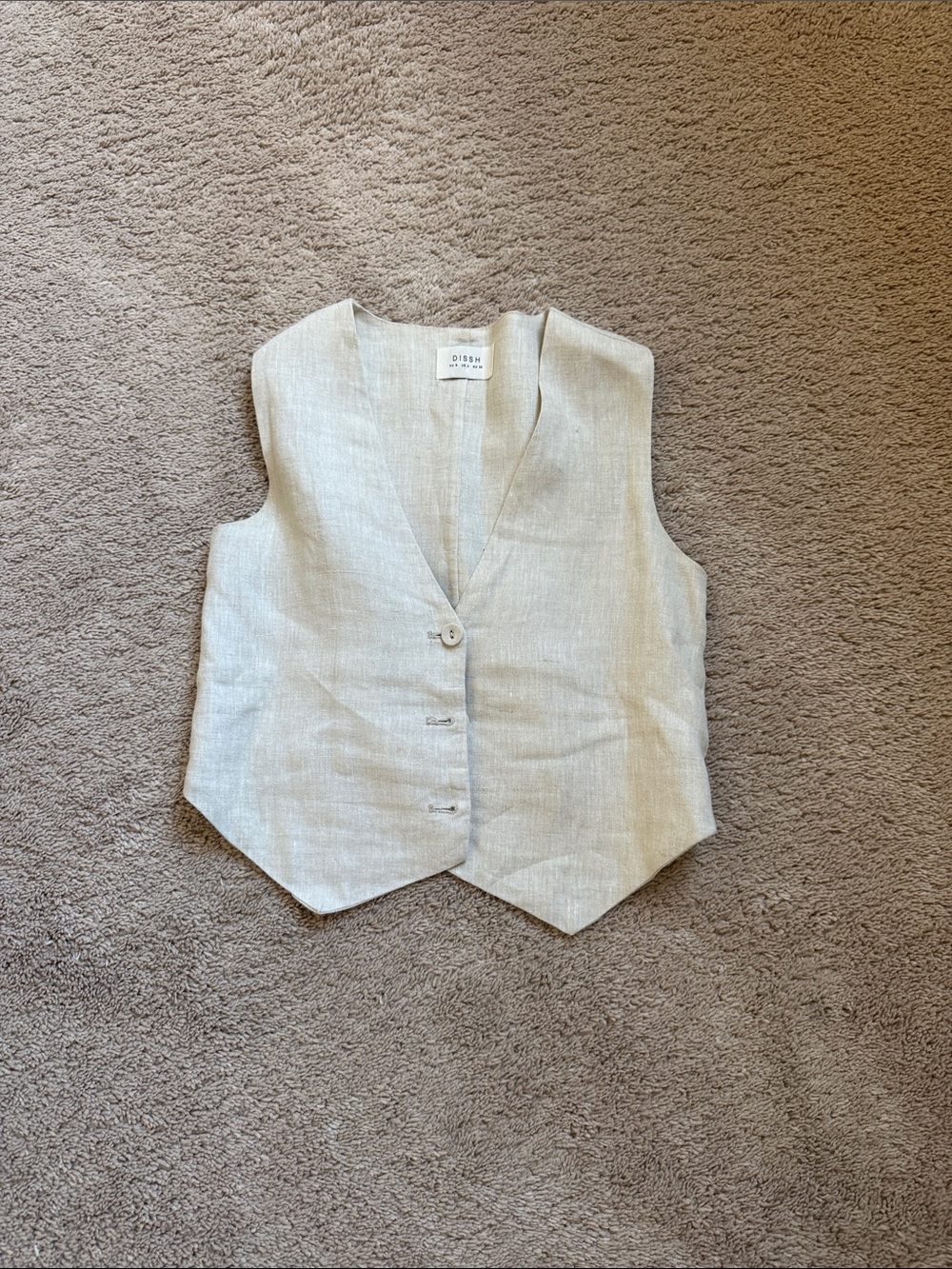 DISSH Cream Linen-Blend Button Front Vest